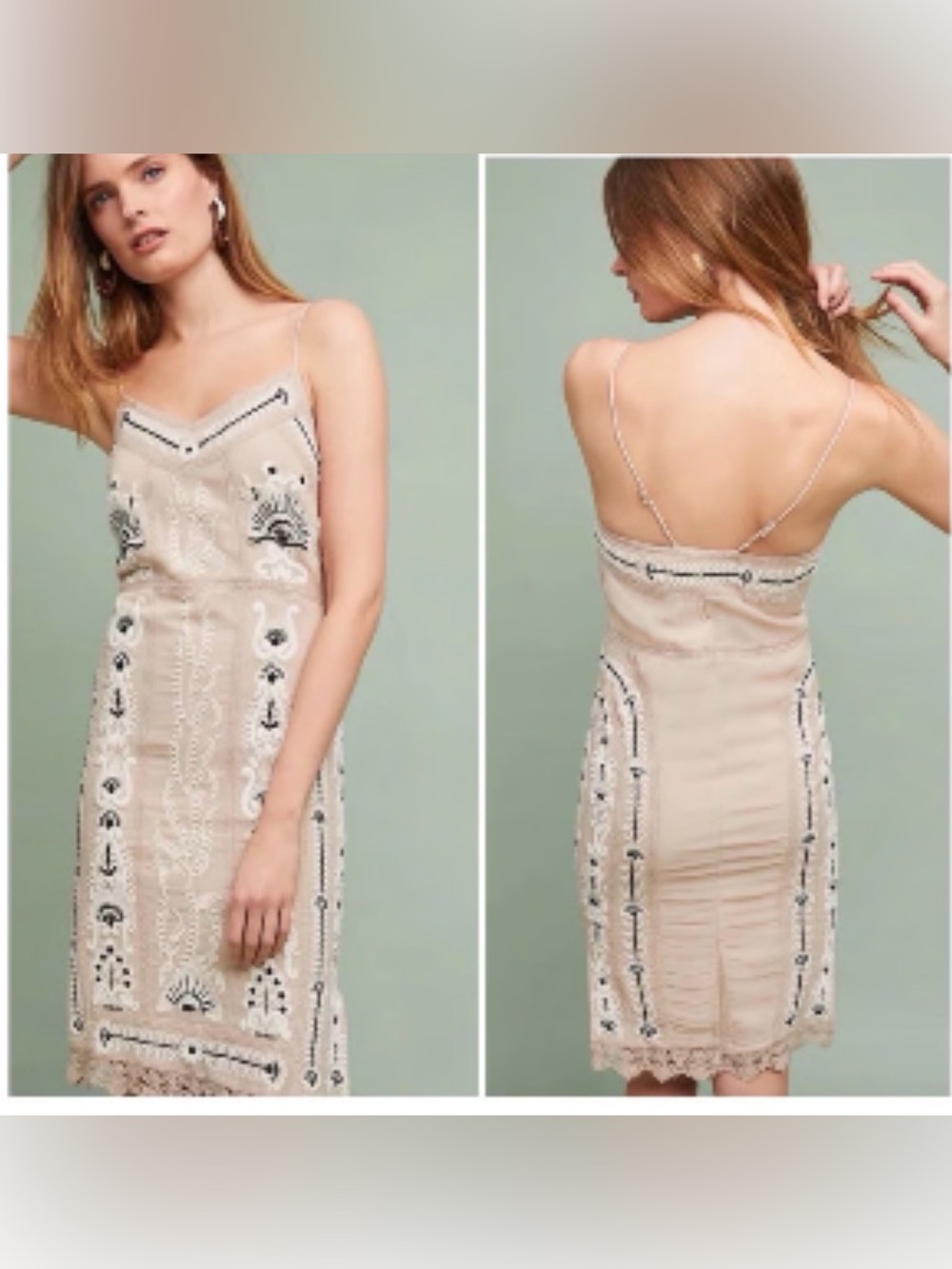 Anthropologie Maeve Embroidered Lace Slip Dress - Small